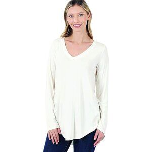 Zenana Plus Luxe Rayon Long Sleeve V-Neck HI-Low Hem TOP Size XL